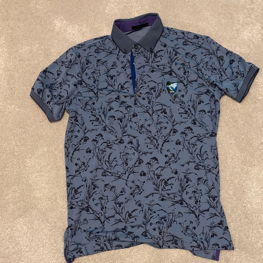 Greyson Floral Pattern Polo Shirt - Blue and Black